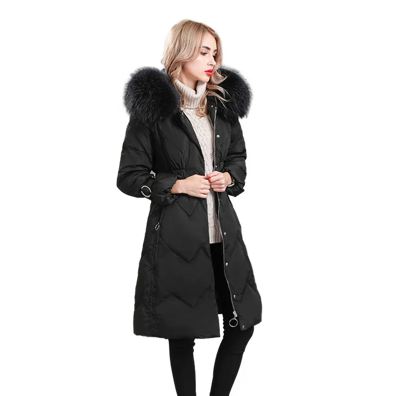 OMCHION Chaqueta Mujer Роскошная зимняя куртка с капюшоном из меха енота женское