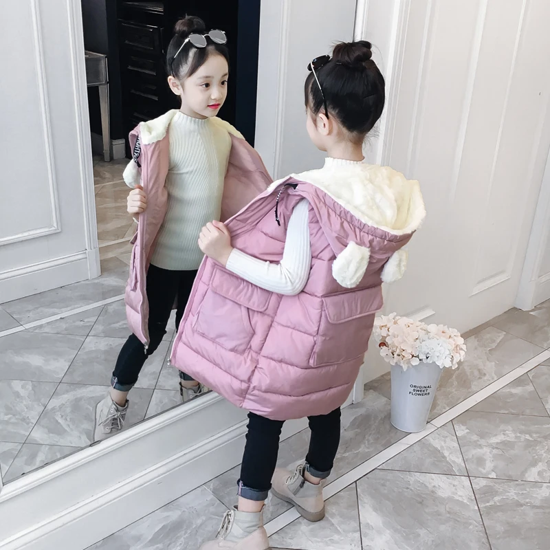 Crianças de Inverno Cabolsa sem Mangas Crianças sem Mangas Colete com Capuz Jaqueta de Algodão Adolescentes Colete Quente Acolchoado Roupas Meninas Rabbite 2020 8 Mangas Colete Crianças Sem Mangas Colete Com