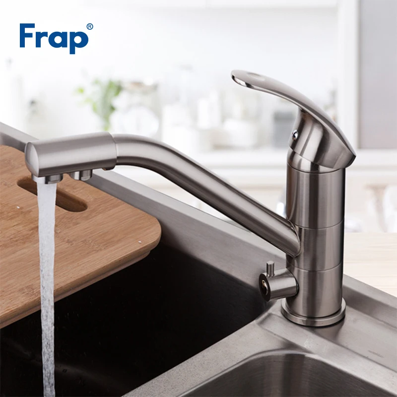 Kaufen Frap Nickel Gebürstet Messing Körper Küche Wasserhahn mischbatterie 360 Grad Rotation mit Wasser reinigung Merkmale Torneira F4321 5