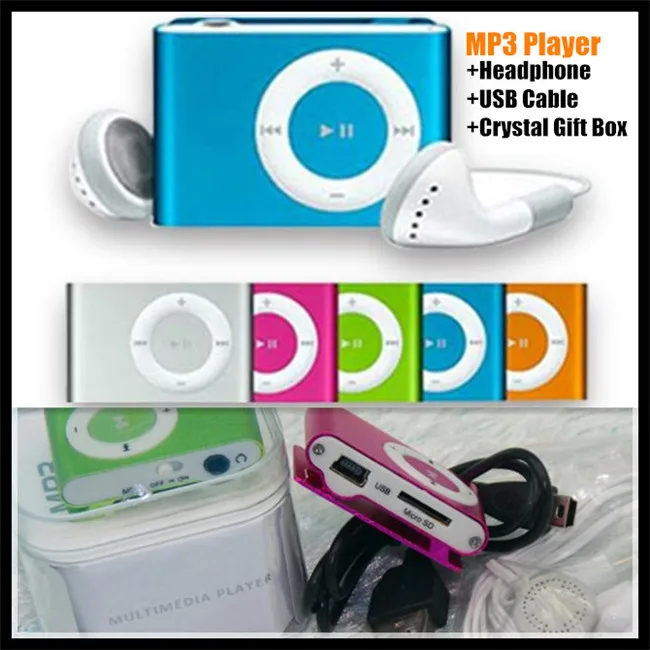 

400p!Metal Alloy Shell Clip MINI MP3 Player External inserted SD/TF,Support 1-8GB (no SD/TF Card),Earphone+USB Cable+Crystal Box