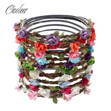 6pcs lot Women Bride Flower Headband Bohemian Style Rose Flower Crown Hairband Ladies Elastic Beach Hair