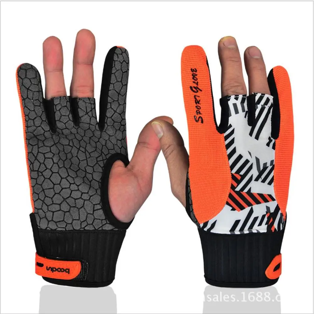 BOODUN профессиональные противоскользящие перчатки для боулинга удобные аксессуары для боулинга полупальцевые инструменты спортивные перчатки для боулинга - Цвет: Orange M Size