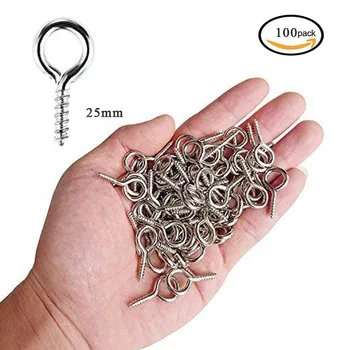 

Small Screw Eye 100PCS 1 1.65 inch Silver Color Zinc Plated Metal Cup Hooks Eye Shape Screw Hooks Self-tapping Screws Hooks Ring
