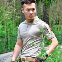 Лето на открытом воздухе Охота камуфляжная футболка Для мужчин дышащий армии тактического футболка Военная Униформа быстросохнущая спорт Камо Открытый Рубашка