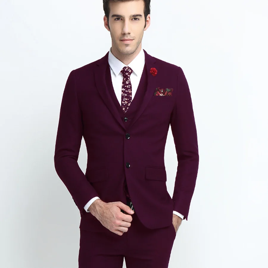 Wine Red/Black Smart Casual Business Suit Slim Fit for Men Groom Tuxedos Wedding Suits Prom Party Suits 2 Pieces Blazer Suit Men