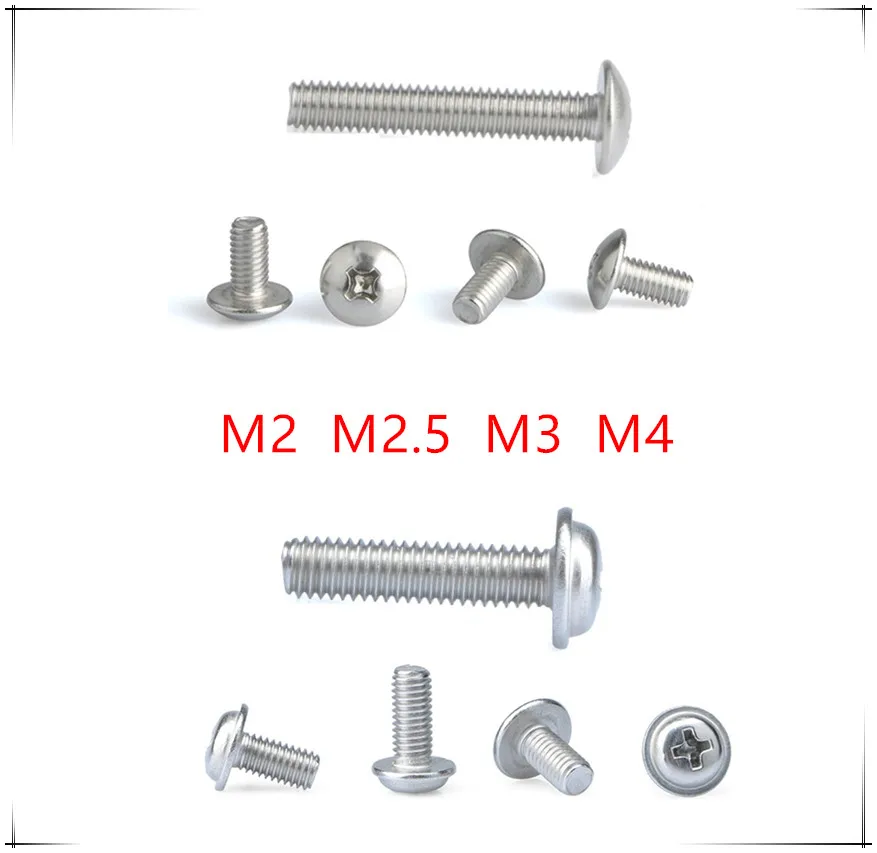 

Stainless steel Phillips screws Cross recessed pan head screws with collar M2/M2.5/M3/M4 truss mushroom head round head screw
