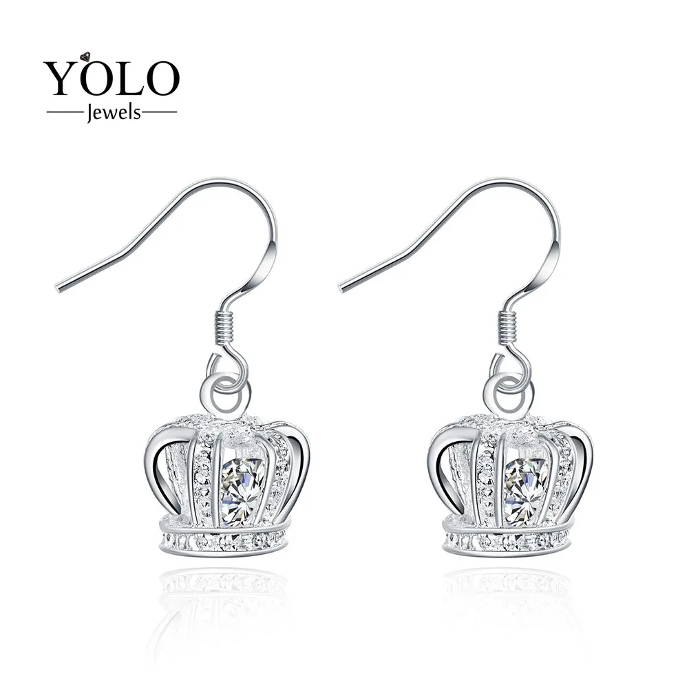 

Crown shape Earrings Metal Drop Earrings For Women Silver Color Dangle Earring for Sensitive Ears and Parties Hot Fashion 2019