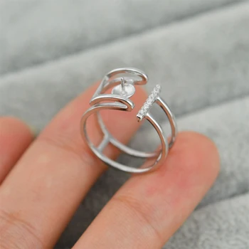 

QIAOBEIG Silver 925 Adjustable Big Rectangle Ring Fitting For New Fashion Female Wedding Bands Dazzling Ring Accessory for diy
