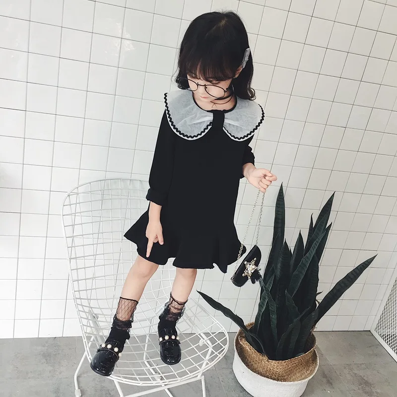 Kid Baby Girls Autumn Tutu Dress Black Peter Pan Collar