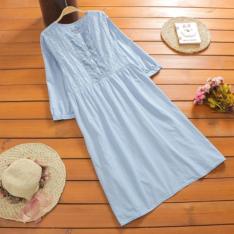 

cotton 100% lace stitch embroidery fine loose dress