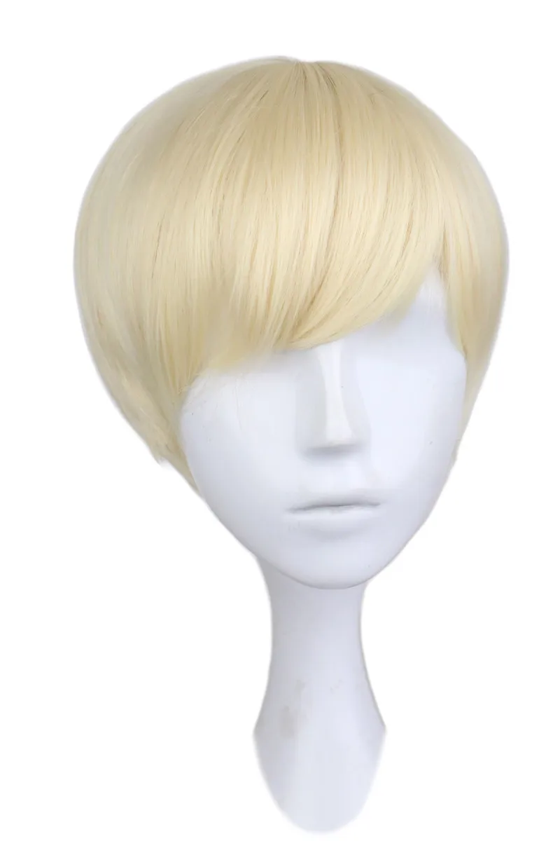 QQXCAIW Short Straight Cosplay Men Boy Party Blonde 30 Cm Synthetic Hair Wigsin Synthetic None