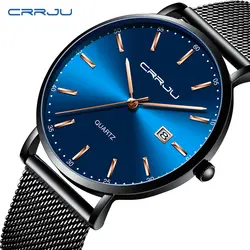 Мужские s часы CRRJU лучший бренд класса люкс водонепроницаемые наручные часы ультра тонкий Дата Простые повседневные кварцевые часы для