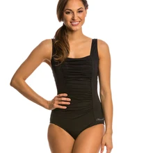 Bonverano(TM) Женский пуш-ап Мягкий купальник широкая полоса на плече Гофрирование спереди цельный черный купальник