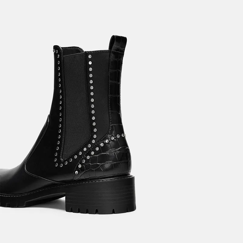 Chaussures on Noir Carré Bout Bottes Ty01 Talons Femmes 2018 De Adultes PrintempsAutomne Cheville Slip Mode Haute Chelsea Pointu Solide Dames Rivet L5j4qRA3