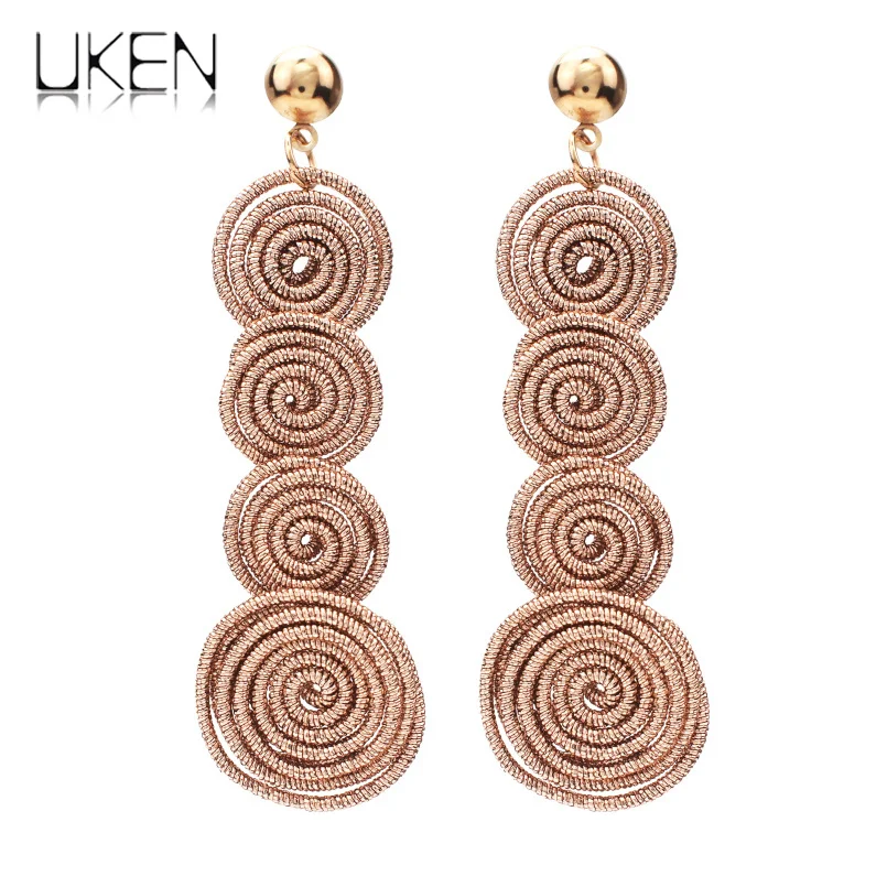 

Bohemian Charm Spiral Alloy Dangle Earings New Design Statement Metal Earrings Woman Wholesale Jewelry Accessories UKEN