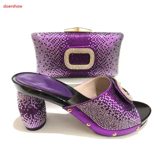 

doershow Matching Italian Shoe and Bag Set Decoratd with Rhinestone African Matching Shoes and Bags Italian In Women SA1-6