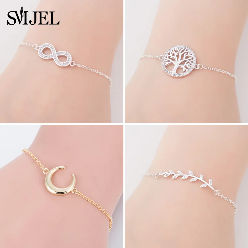 

SMJEL Tree of Life Bracelet Leaf Sliver Infinity Moon Anchor Charm Bracelets For Women Pulseria Feminina Boy & Girl Jewelry