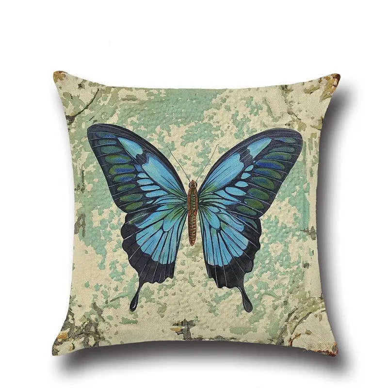 1Pcs 43*43cm Colorful Butterfly Floral Pattern Cotton Linen Throw Pillow Cushion Cover Car Home Sofa Decorative Pillowcase 40234 - Цвет: E