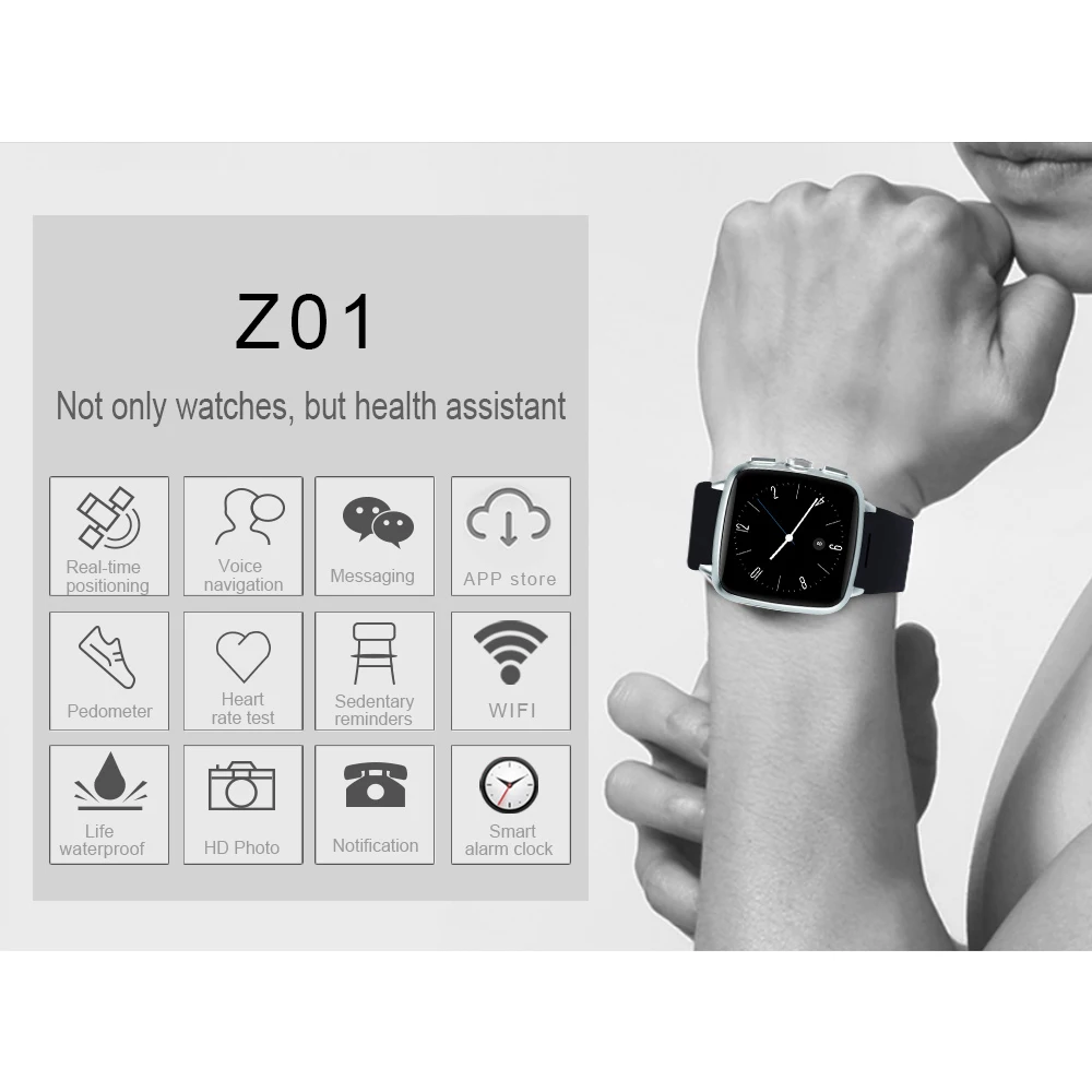  Z01 smart watch Android 5.1 metel 3G WIFI GPS smartwatch phone 5MP camera heart rate tracker monito