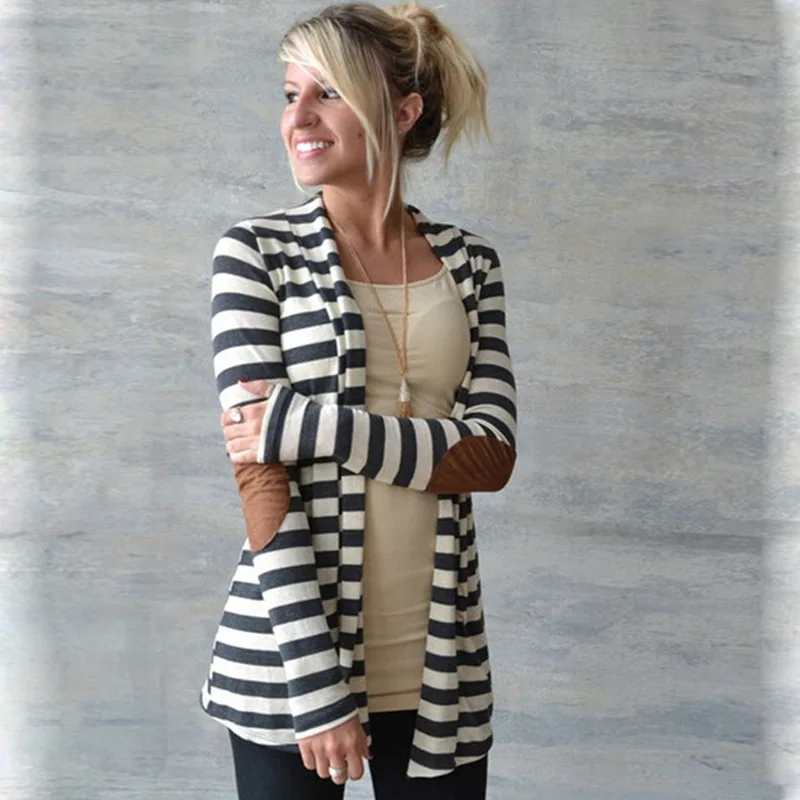 Female Cardigan Loose Long Sleeve Cotton Stripe Trendy Slim Long Sleeve Striped Patch Cardigan Jacket Cardigan Coat For Women3