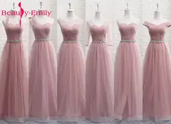 Тюль кружево темно розовое платье подружки невесты 2019 Длинные для женщин линии Свадебная вечеринка платья для выпускного вечера De Festa