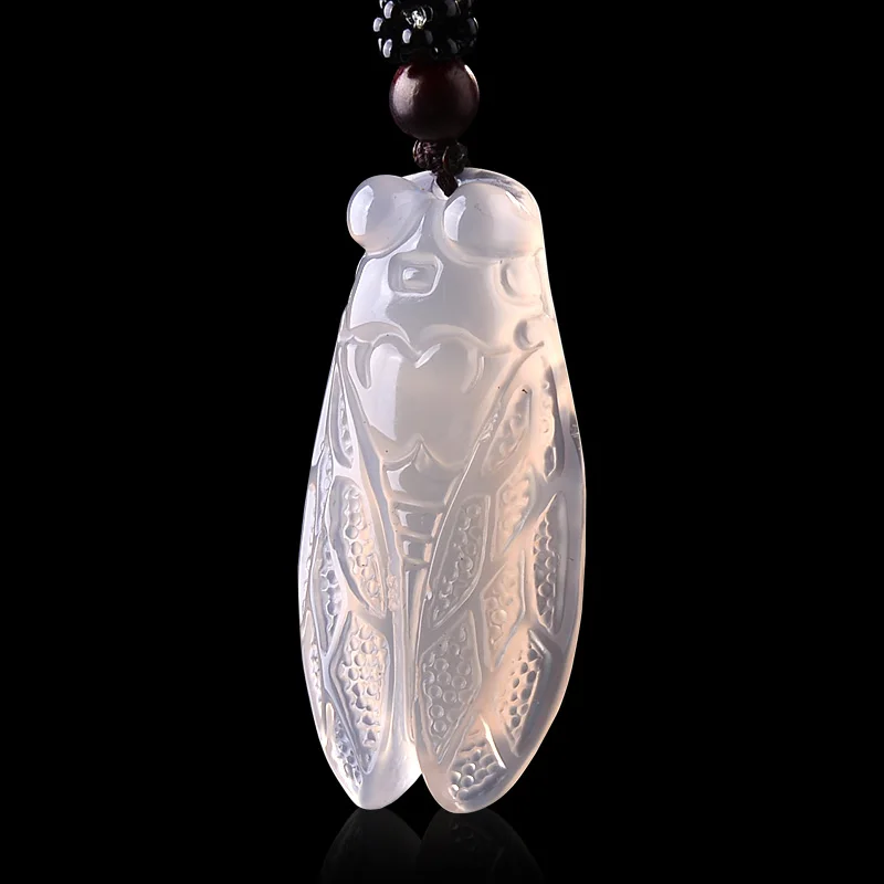 Агатовый кулон резной амулет цикады счастливое ожерелье из бисера модные ювелирные изделия халцедон кулон Прямая поставка