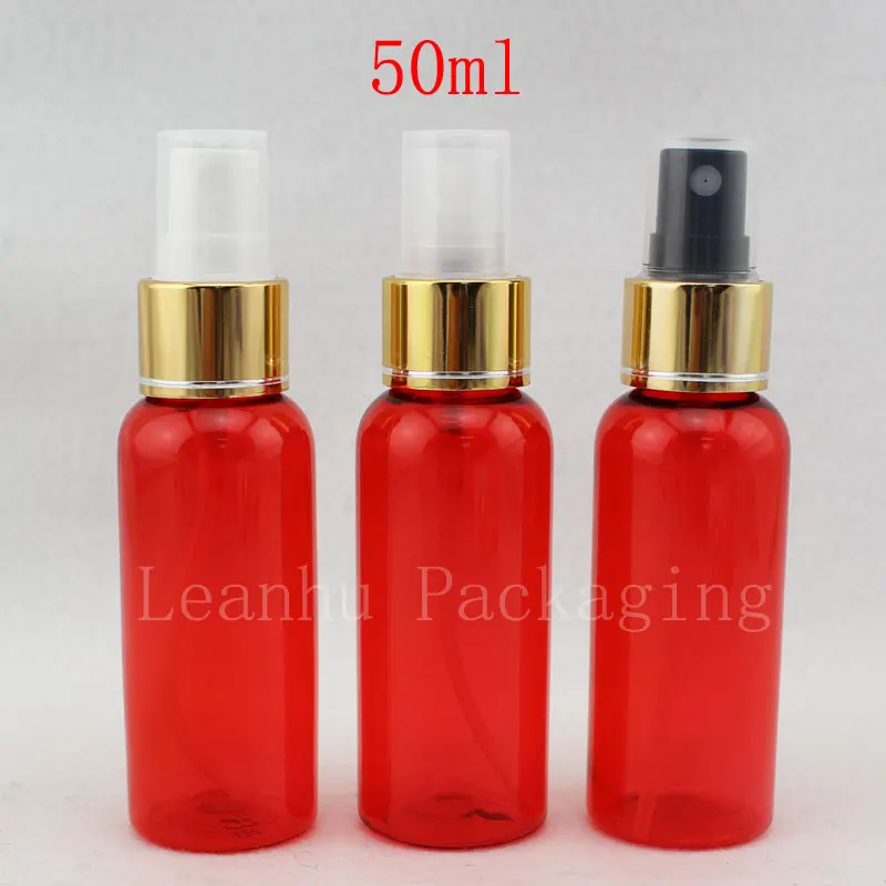 

50ml X 50 Red PET Bottle With Gold Aluminum Mist Spray Pump Perfume Bottles,Cosmetic Packaging Container ,Toilet Sprayer 50cc