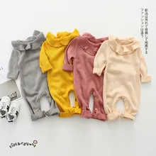 Комбинезоны с оборками для девочек; трикотажные хлопковые детские комбинезоны с оборками для малышей; Корейская одежда для малышей