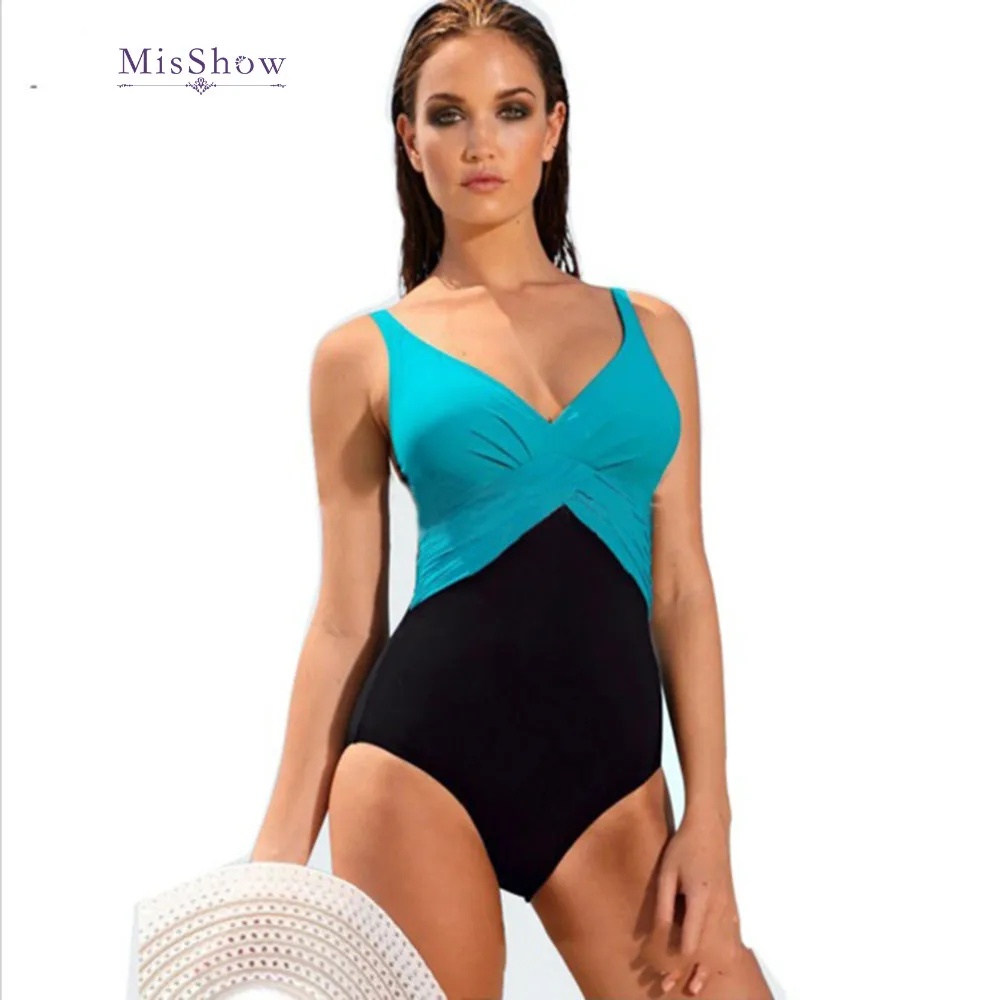 

Push Up Swimwear Plus Size Full Cup Patchwork Cozy One Piece Swimsuit Female Women Swimwear V Neck Maillot De Bain Femme