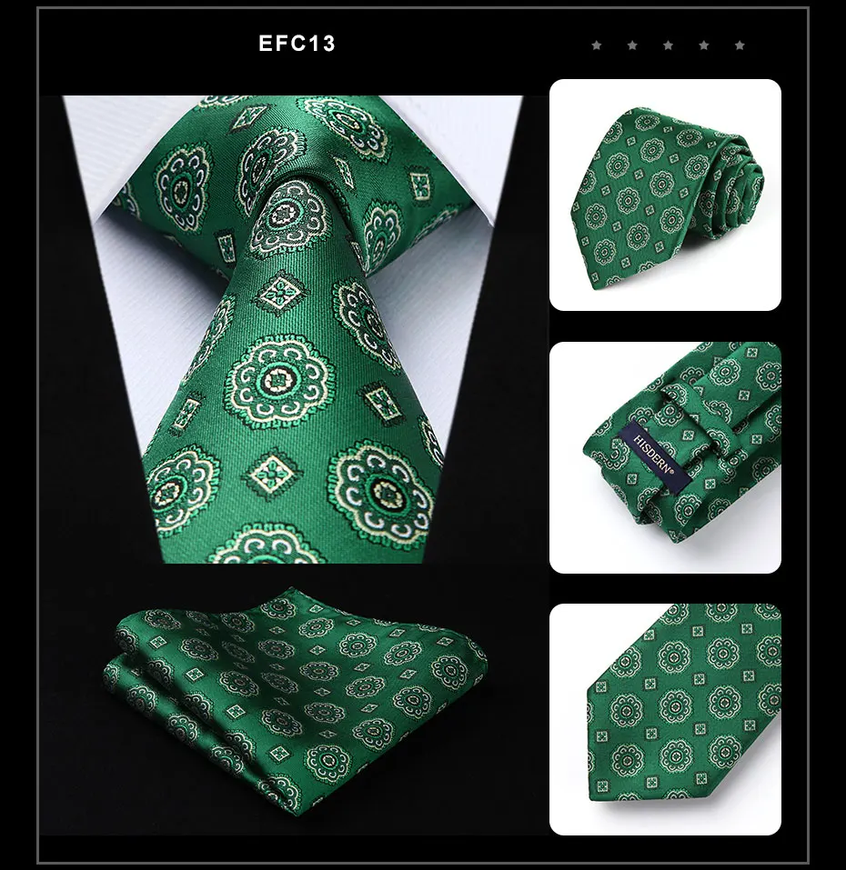 Hisdern Набор платков и галстуков, классический цветочный подарок для мужчин, тканый Шелковый мужской галстук для свадебной вечеринки, квадратный красный, золотистый, зеленый, EFC