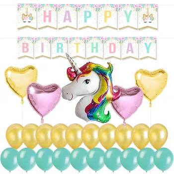 

10 Sets Wholesale Price Unicorn Party Decoration Sets Top Selling Happy Birthday 32 inch Unicorn Balloon Gold Heart Balloon
