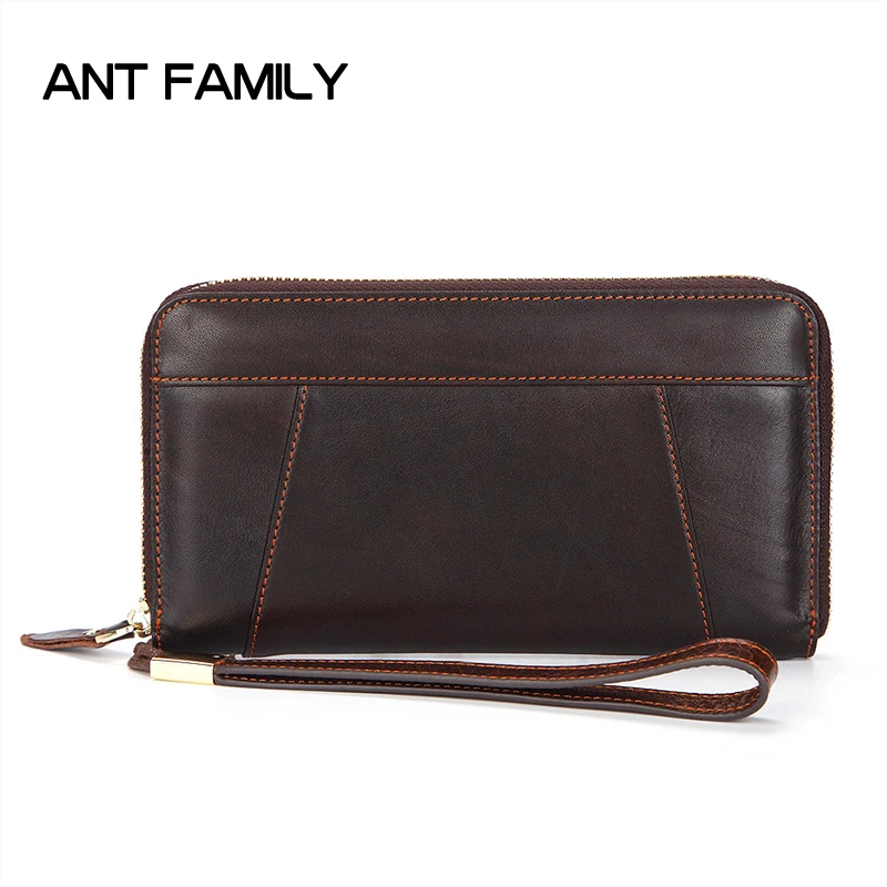 

Men Genuine Leather Long Purse Business Men's Wallet Cow Leather Male Clutch Bag High Quality Vintage Oil Wax Leather Wallet