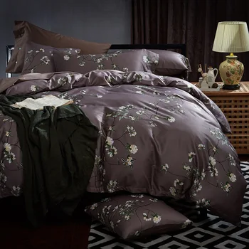 

CHAUSUB Silk Bedding Set 4PC Satin Egyptian Cotton Duvet Set Cover Print Bed Cover Sheets Pillowcase King Queen Size Bed Linens