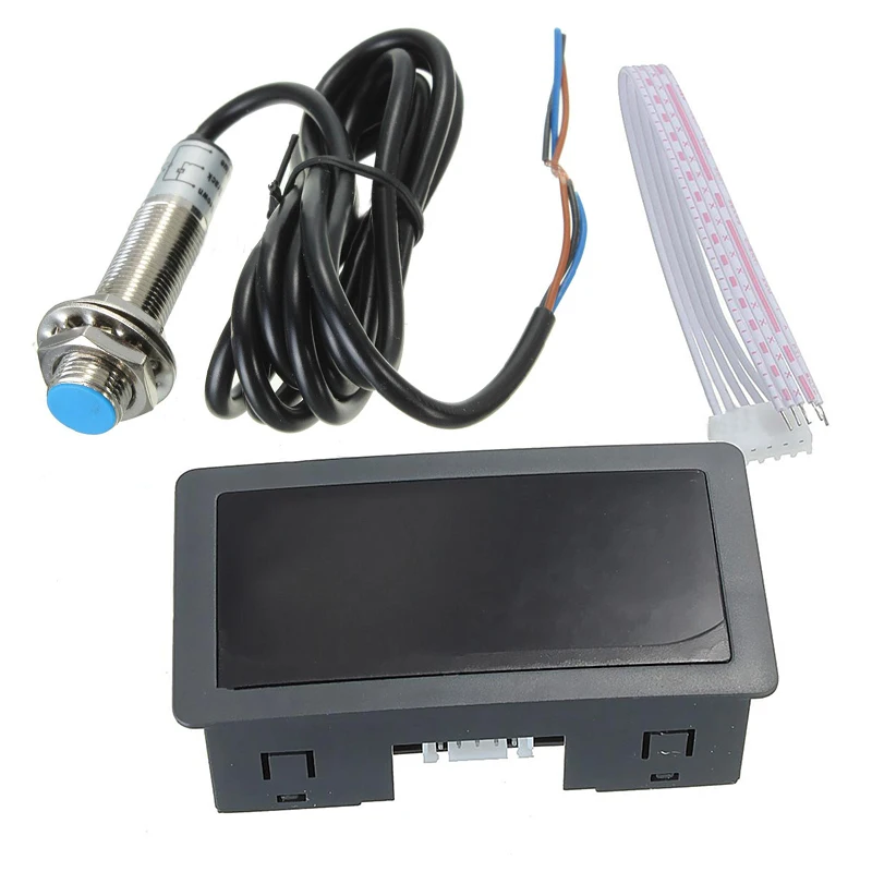 

Blue 4 Digital LED Tachometer RPM Speed Meter Speedometer 67*32mm + NPN Hall Proximity Switch Sensor Normally Open Mayitr