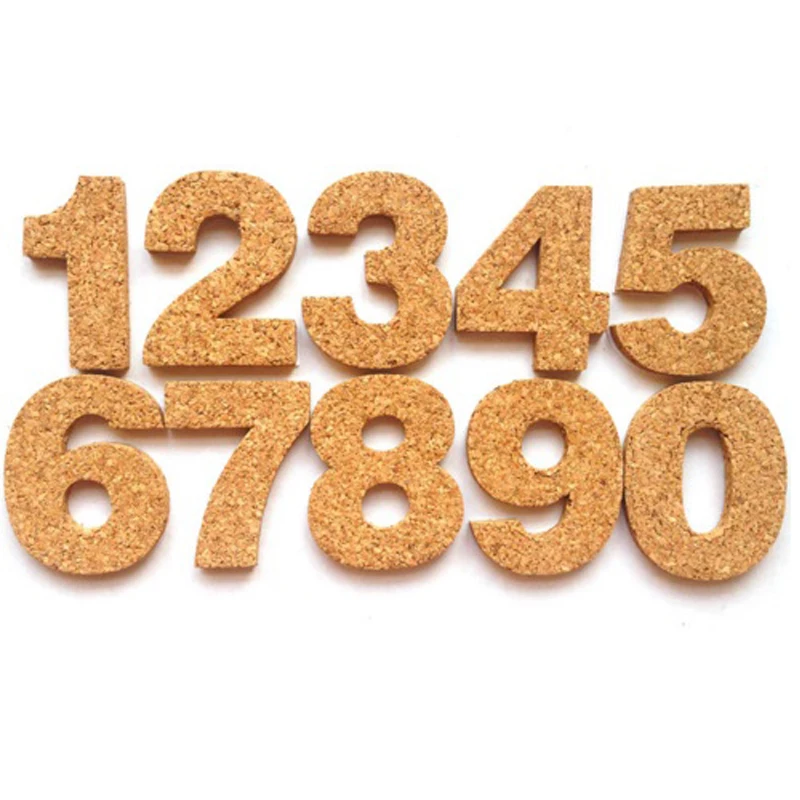 DIY Cork Wood 10 Number Sticker Set Self-stick Phellem Wall Wooden Color Message Board White 0-9 | Канцтовары для офиса и дома
