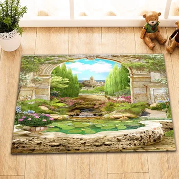 

LB 60*40 Old Italian Arch with Flowers Near the Lake Scenic 3D Bathroom Floor Mat Doormat Kitchen Toilet Rug For Living Room