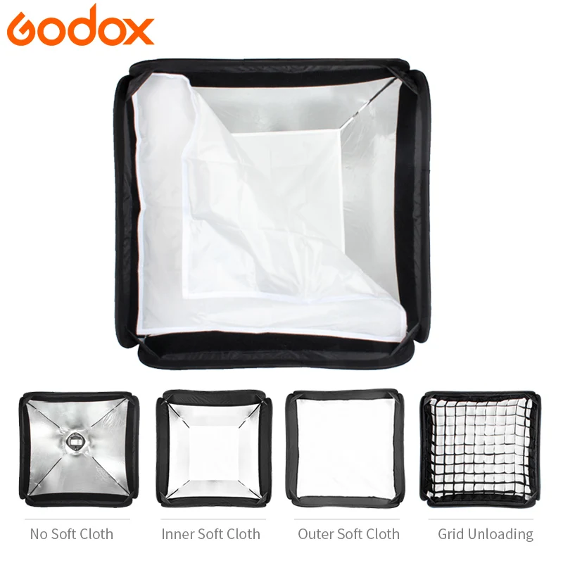 Софтбокс Godox 60x60 см с сеткой+ держатель кронштейна s-типа+ сумка для переноски для фотостудии Speedlite стробоскоп светильник 60*60 софтбокс