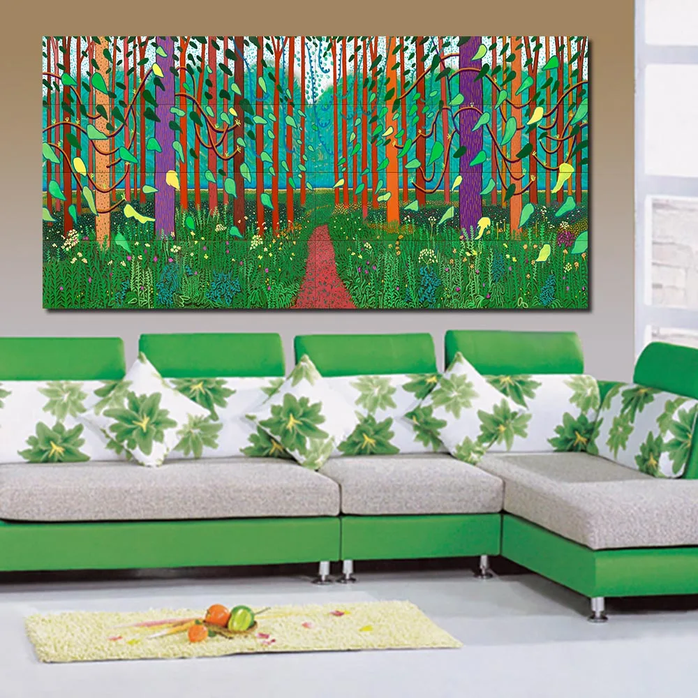 

JQHYART David Hockney Arrival Of Spring Canvas Art Paintings For Living Room Wall No Frame Decorative Pictures