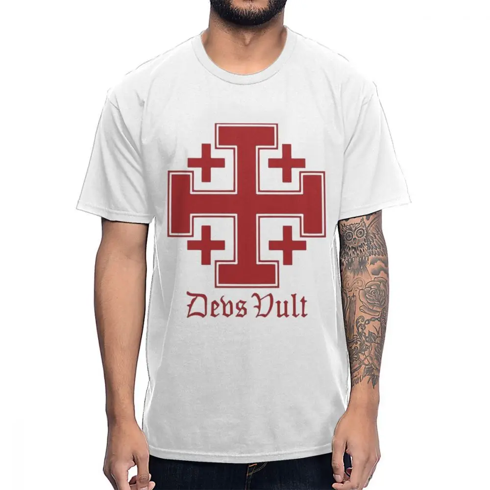 Белый Винтажная Футболка Deus Vult Cross Crusades, Мужская Классическая футболка Knightfall Knights Тамплиер, Мужская футболка большого размера - Цвет: Белый