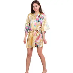 Новое желтое шелковое кимоно халат женский Атласный халат шелковые халаты для женщин Ночная сексуальная одежда ночной рост для подружки