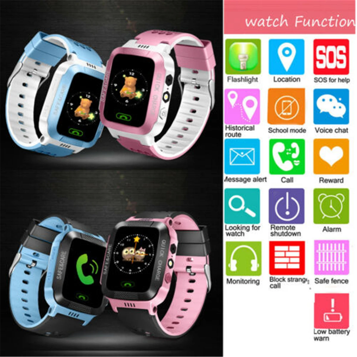  Children Kids Smart Watch LBS Positioning Tracker Not GPS SOS Call Safe Anti-lost Monitor Touch Scr - 33001567420