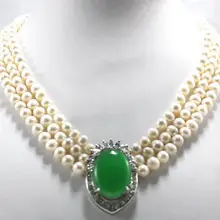 Красивые 3 ряда с зелёными камнями белый жемчуг Хрустальный каменный кулон ожерелье с белым покрытием Свадебные широкие часы крылья королева