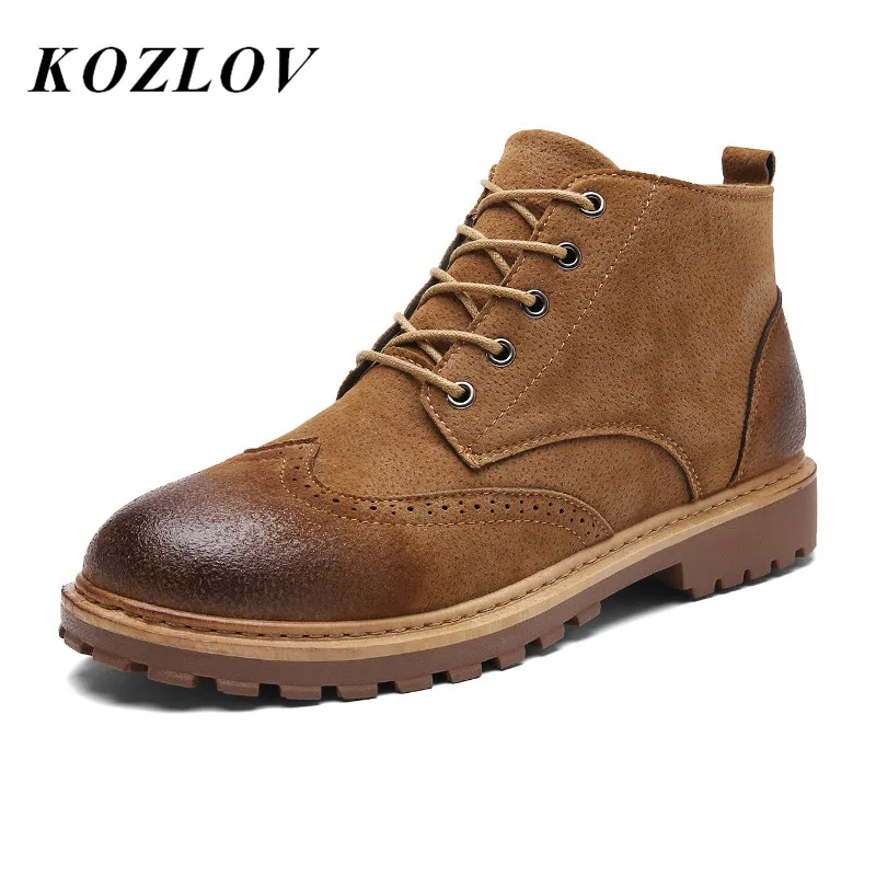 KOZLOV Winter Men Warm Fur Boots Men Italian Fashion Brogue Shoes Men