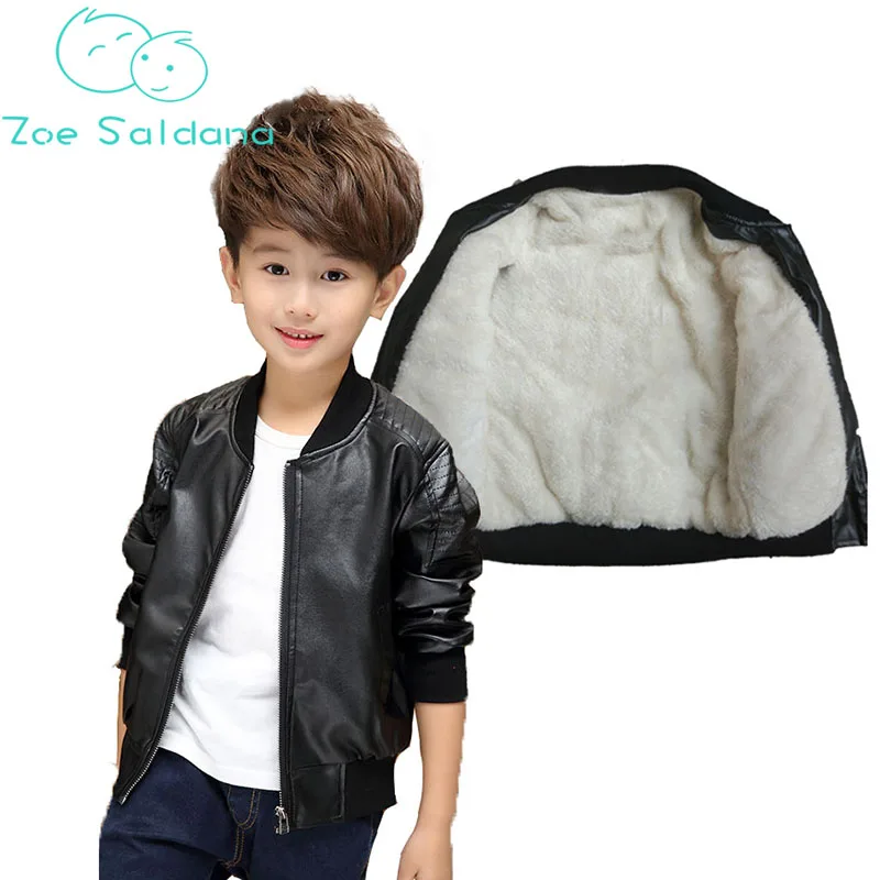 

Boy's Coat New Baby Boy Winter PU Leather Jackets Warm Woolen Coats Children Casual Solid Thick Parkas