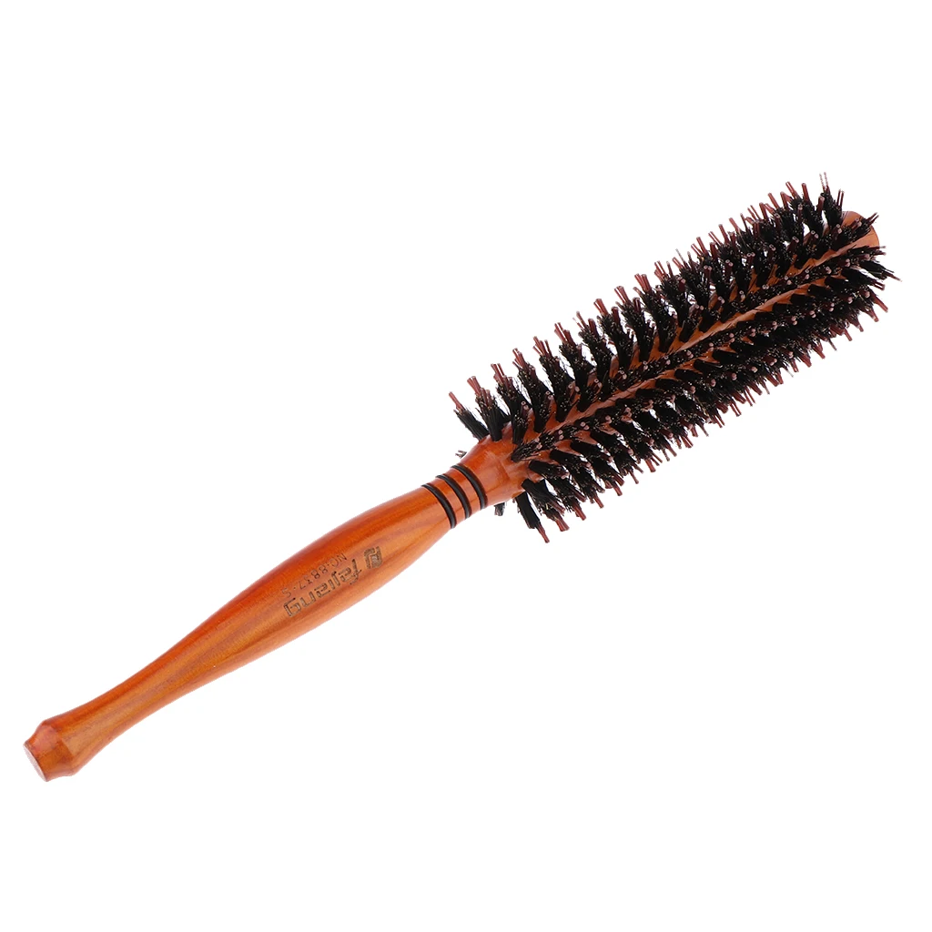 Round Styling Blow Dryer & Curling Roll Hairbrush with Natural Wooden Handle for Women and Men