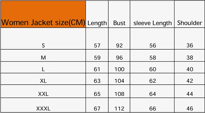 women jacket size