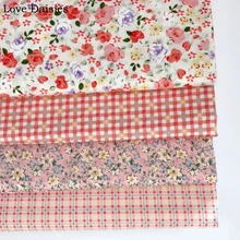 Хлопок саржевая ткань пасторальный маленький красный розовый фиолетовый розовый с белыми цветами Проверьте Ткани для комплект кровати «сделай сам» декор ручной работы