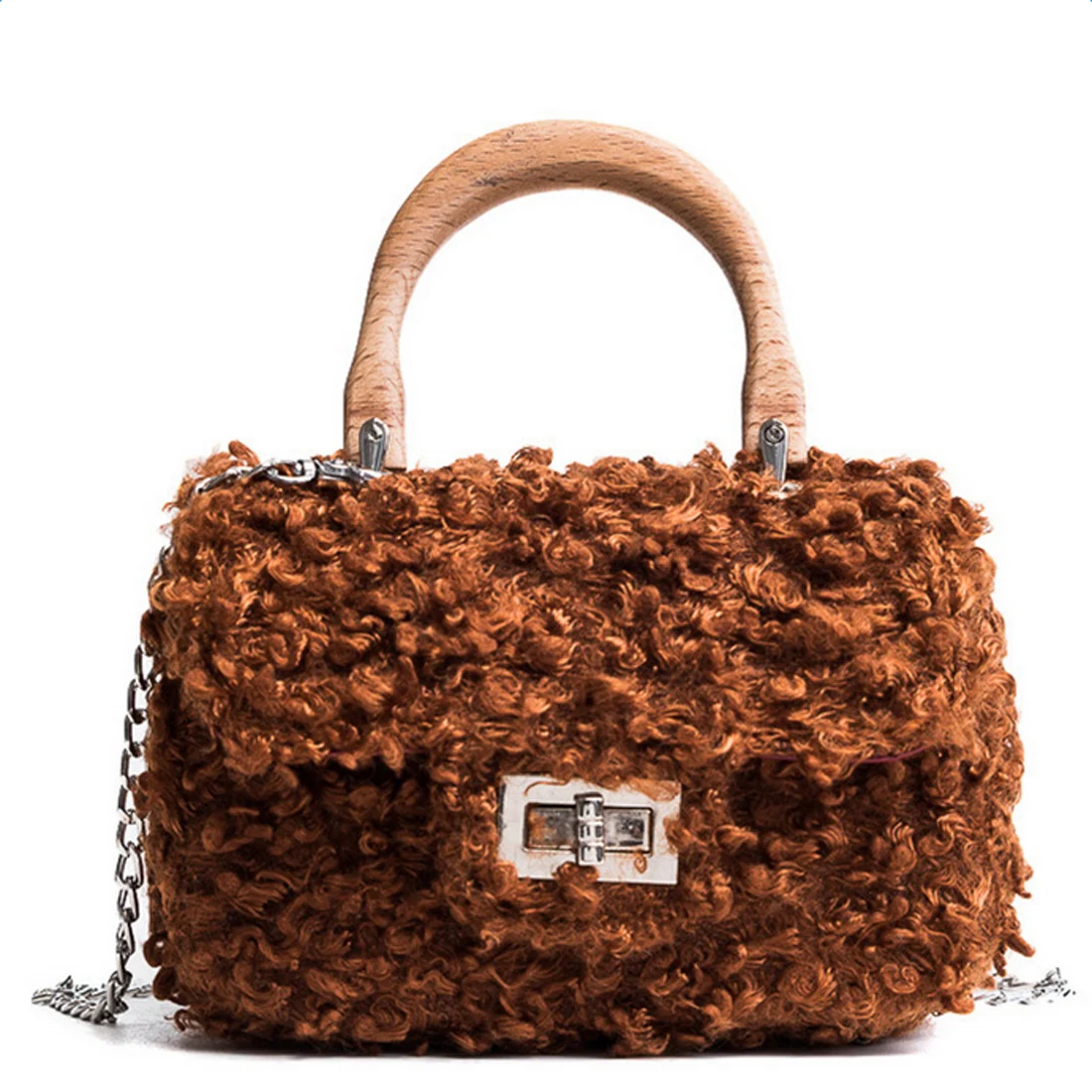 Buy 2017 winter small handbags Lamb fur messenger