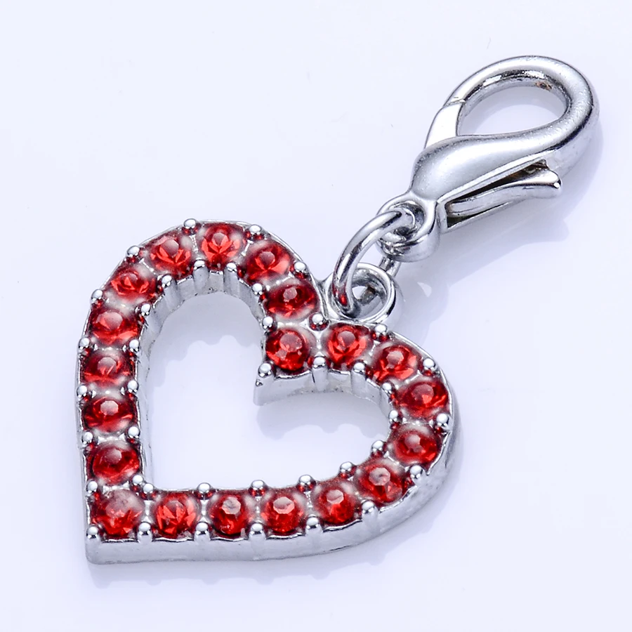 

Rhinestones Jewelry Pendants Dog Tag Red Heart Shaped Charm For Dogs Cats Lobster Clasp Collar Charm Pet Accessories