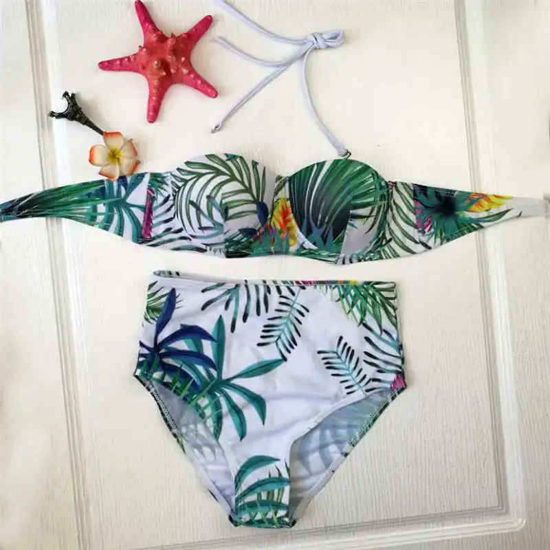 

Hongfenyueding Swimsuit High Waist Sexy Brazilian Thong Bikini Set Bandeau Swimwear Women's swimming suit Bather Beach Wear